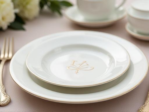 Service de table personnalisé avec initiales pour un mariage, élégant et unique.