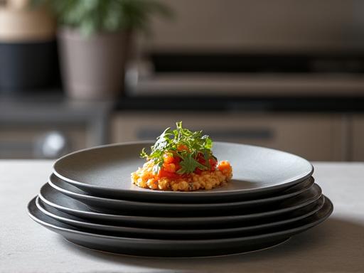 Assiettes de chef en céramique sur mesure pour un restaurant, design minimaliste et artisanal.